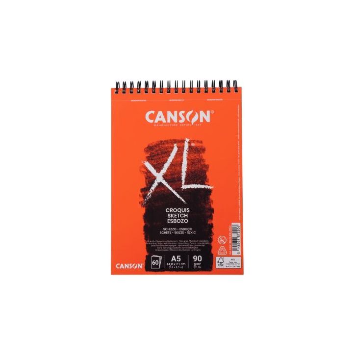Album croquis XL Spirale petit cà´té 60 feuilles, format 14.8x21 cm, 90 g C200787220 CANSON