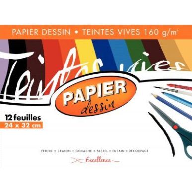 Achetez Pochette de 12 feuilles papier dessin 160g couleur format 24x32 cm teintes vives assorties 4..