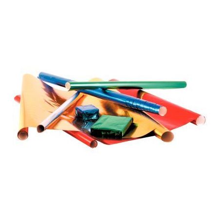 Achetez Carton de 10 rouleaux de papier métallisé 1 face 200x70cm couleurs assorties ( bleu, vert,..