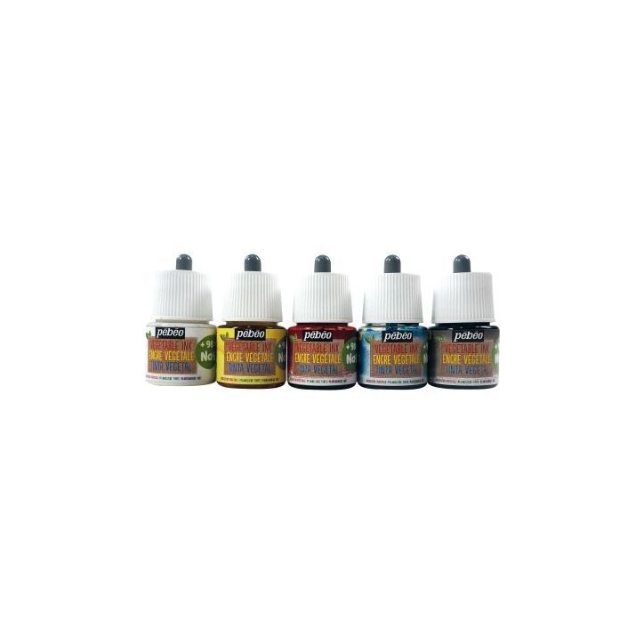 Set de 5 flacons 45ml d'encre à dessiner végétale, couleurs primaires 599040 PEBEO