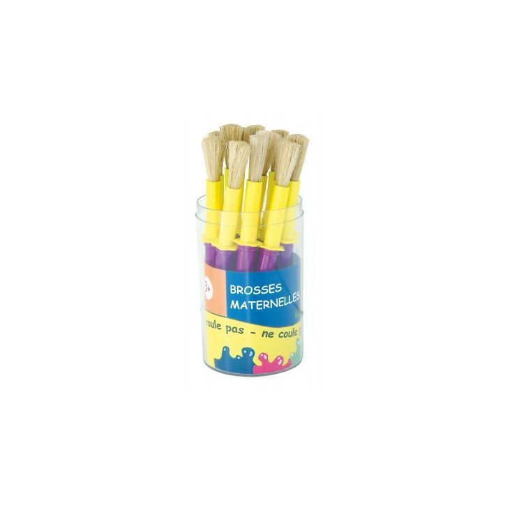 Pot de 14 brosses maternelle taille médium, en soie de porc avec colerette anti salissure 3103087M-POT