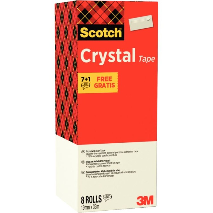 Tour de 8 rouleaux adhésifs Crystal, 19 mm x 33 m BP548 SCOTCH 3M