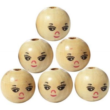 Achetez Sac de 30 perles en bois vernis forme visage diamètre 22 mm idéal pour réaliser des porte..