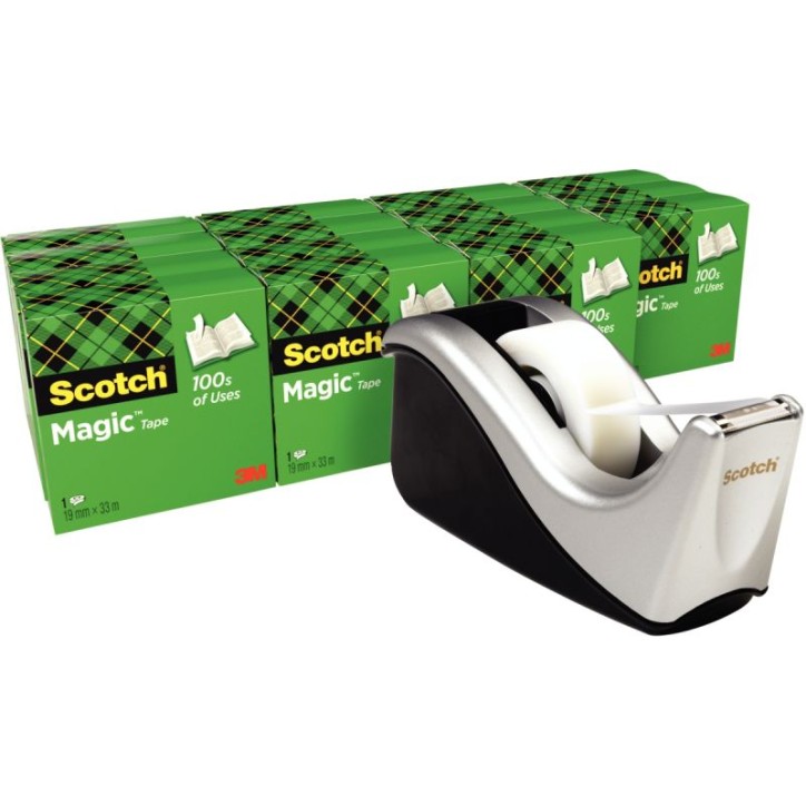 SCOTCH Lot de 16 rouleaux de ruban Magic invisible 19 mm x 33 m avec 1 dévidoir C60
