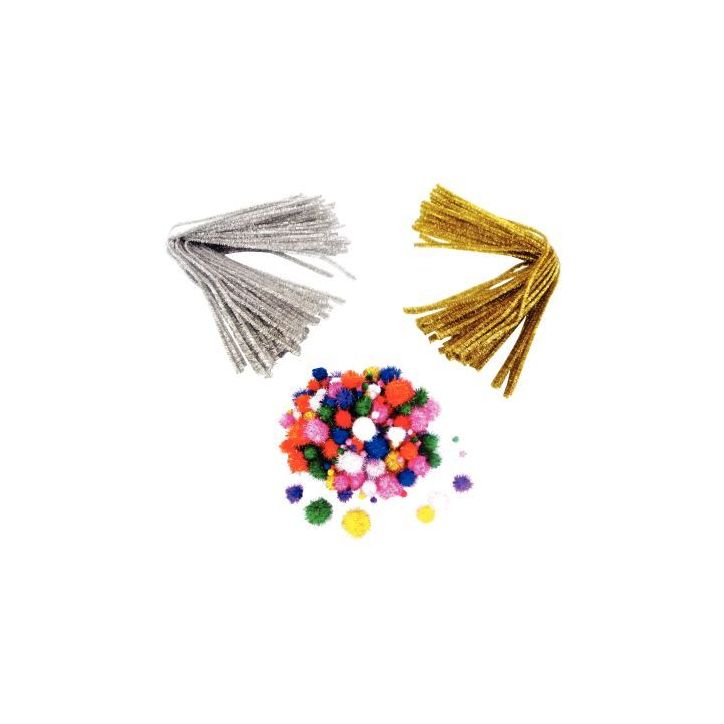 Pack économique chenilles, pompons glitter coloris assortis L607907
