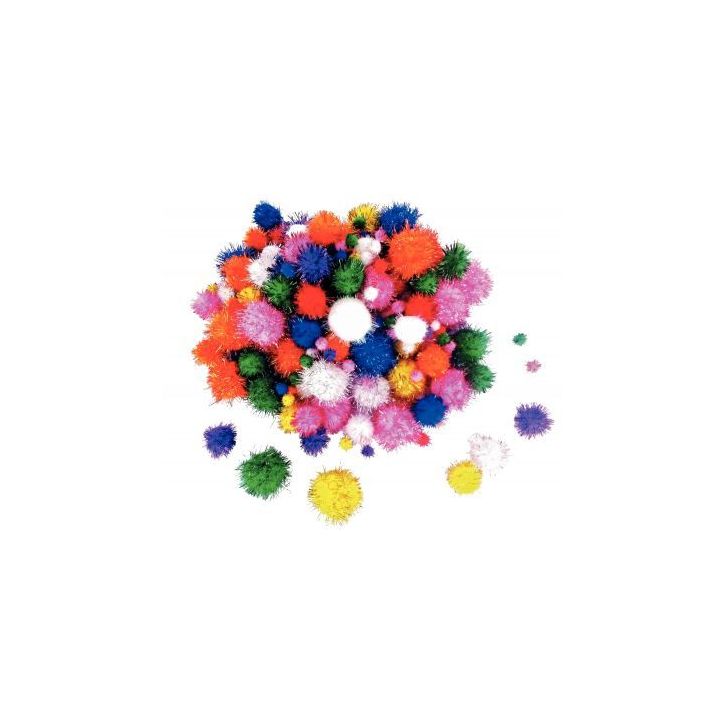 Sachet de 200 pompons métallisés tailles et couleurs assorties 2143