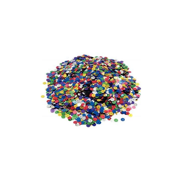 Pot de 185 grammes de sequins ronds lisses, perforés diamètre 6 mm, assortis 71702