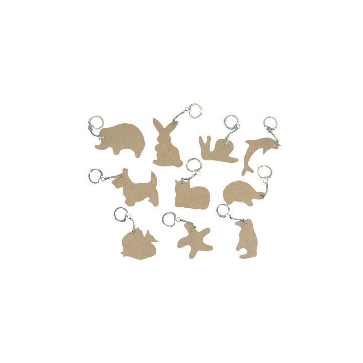 Lot de 10 porte-clés animaux en bois 68833