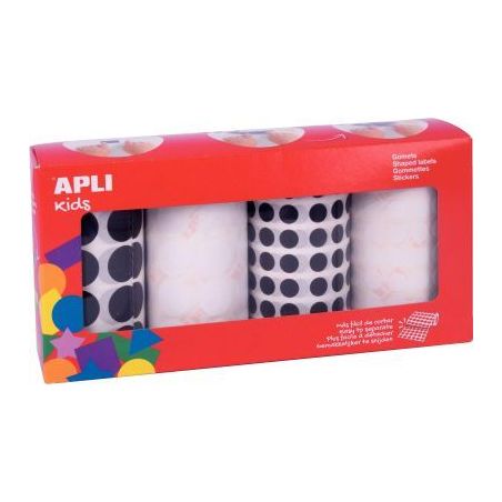 Achetez Lot de 4 rouleaux de gommettes rondes Ø 10.5 et 20mm noir et blanc 18343 APLI KIDS APLI pas..