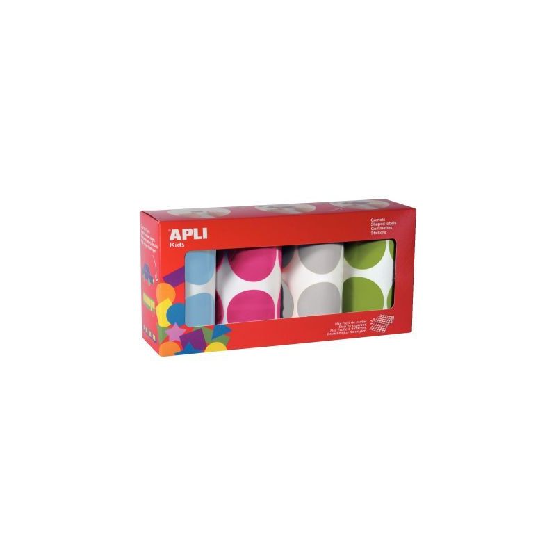 Achetez Lot de 4 rouleaux de gommettes XXL rondes Ø45mm assorties 18301 APLI KIDS APLI pas cher sur..
