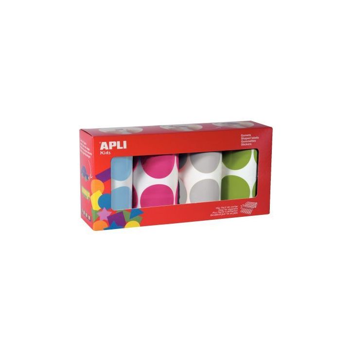Lot de 4 rouleaux de gommettes XXL rondes Ø45mm assorties 18301 APLI KIDS APLI