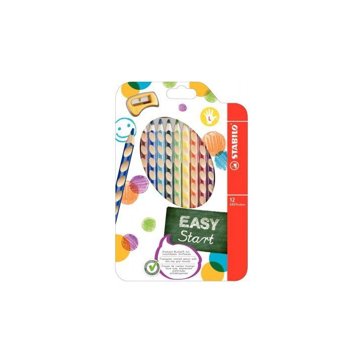Etui de 12 crayons de couleur easy color gaucher + taille-crayon 331/12 STABILO