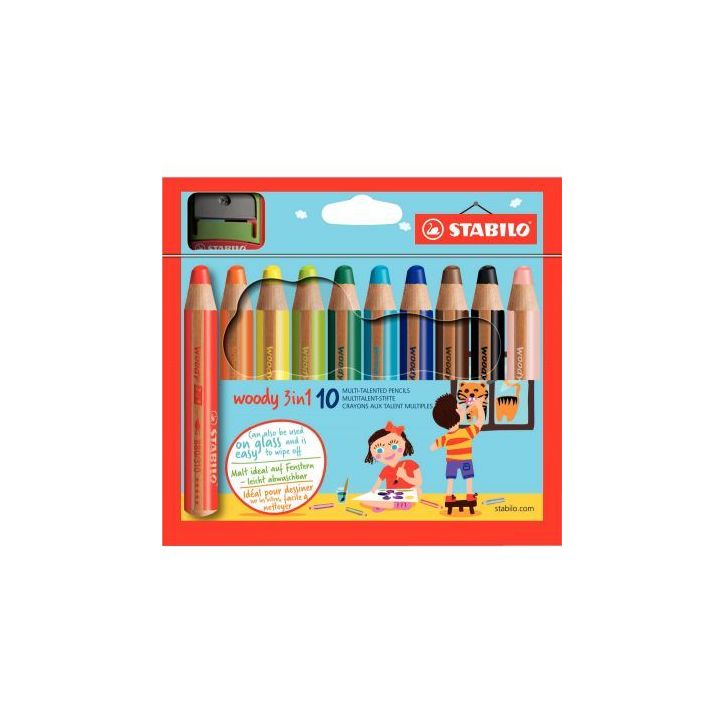 Etui de 10 crayons de couleur aquarellable  Woody + 1 taille-crayon 880/10-2 STABILO