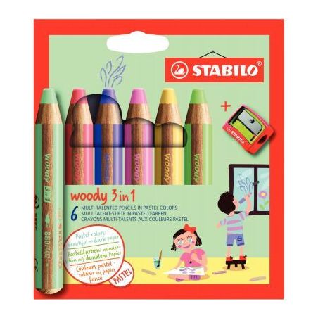 Achetez Etui de 6 crayons Woody pastel assortis + 1 taille -crayons 8806-3 STABILO pas cher sur Ma R..