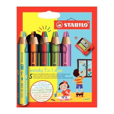 Achetez Etui de 5 crayons Woody Duo + 1 taille crayons 882/05-2 STABILO pas cher sur Ma Rentrée Sco..