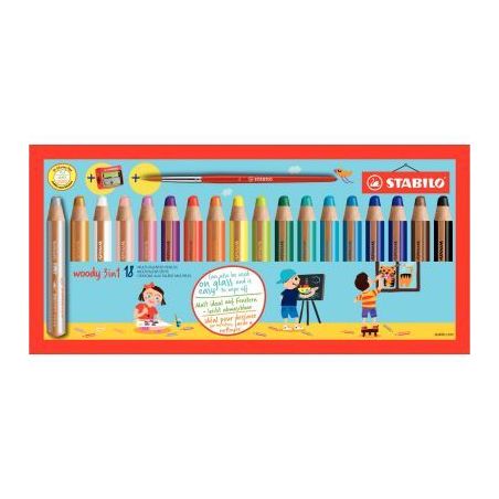 Achetez Etui de 18 crayons de couleur Woody + 1 taille-crayon + 1 pinceau 880/18-3 STABILO pas cher ..