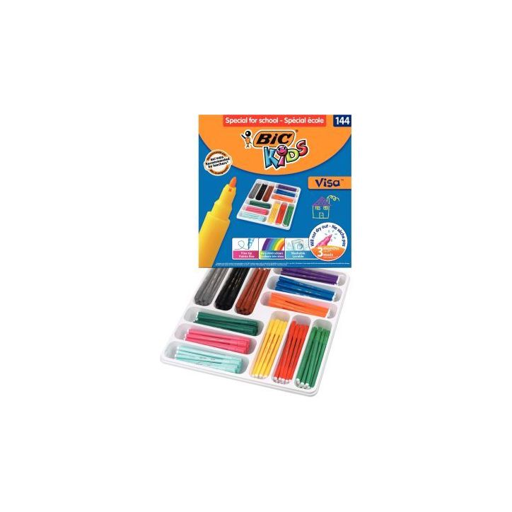 Boîte Classpack de 144 Visa couleurs assorties pointe fine 8878381 VISA BIC