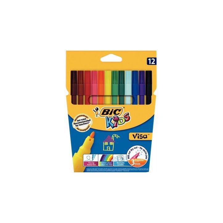 Lot de 25 pochettes de 12 feutres Visa 880 pointe fine couleurs assorties 890614 VISA BIC