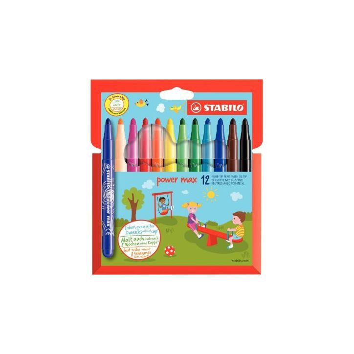 Lot de 12 pochettes de 12 feutres PowerMax assortis dont 1 gratuite LOT INTERNE STABILO