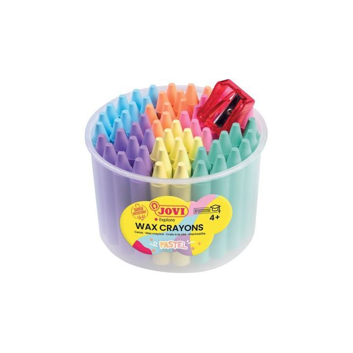 Pot de 60 crayons de cire pastel assortis + 1 taille crayon 980/60P JOVI