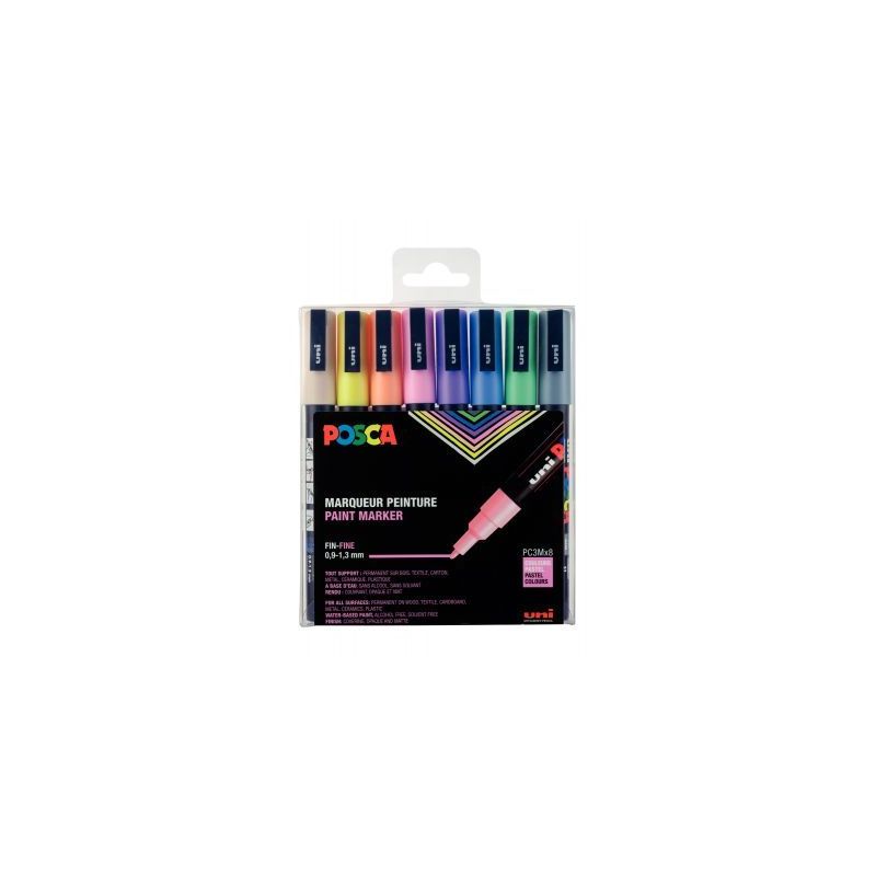 Achetez Pochette de 8 marqueurs posca pointe fine ogive pastel PC3M/8A ASS16 POSCA UNIBALL pas cher ..