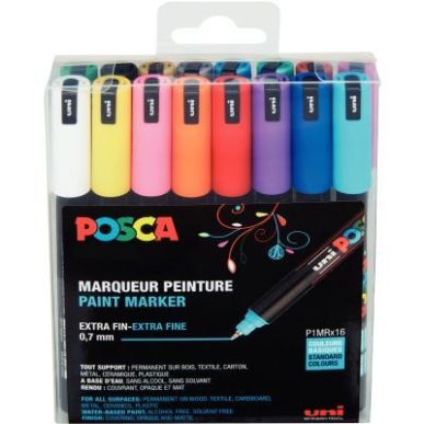 Achetez Pochette 16 marqueurs Posca pointe extra fine 0,7mm couleurs assorties PC1MR/16 POSCA UNIBAL..
