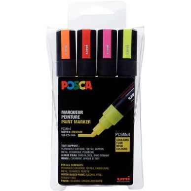 Achetez Set de 4 marqueurs pointe moyenne conique 1,8-2,5 mm fluo assortis PC5M/4A ASS10 POSCA UNIBA..