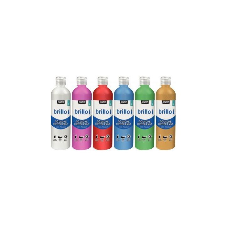 Carton de 6 flacons 500 ml de gouache brillante BRILLO nacrée 384591 BRILLO PEBEO