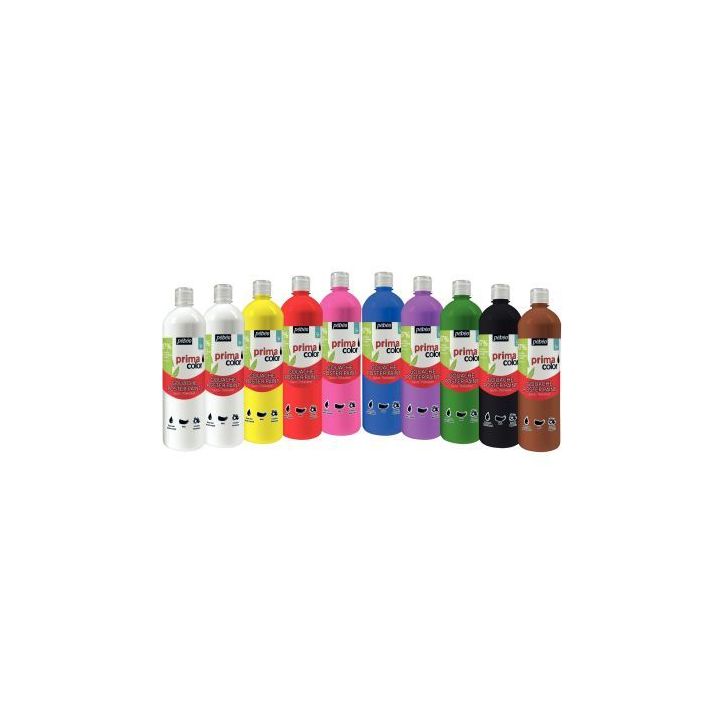 Lot de 10 flacons 1L de gouache PRIMACOLOR, couleurs assorties 075299 PRIMA COLO PEBEO