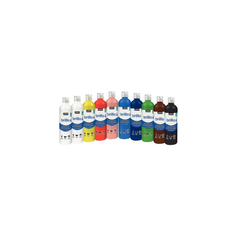 Achetez Assortiment de 10 flacons de 500 ml de gouache brillante BRILLO (9 + 1 flacon offert) 384599.. Achetez Assortiment de 10 flacons de 500 ml de gouache brillante BRILLO (9 + 1 flacon offert) 384599..