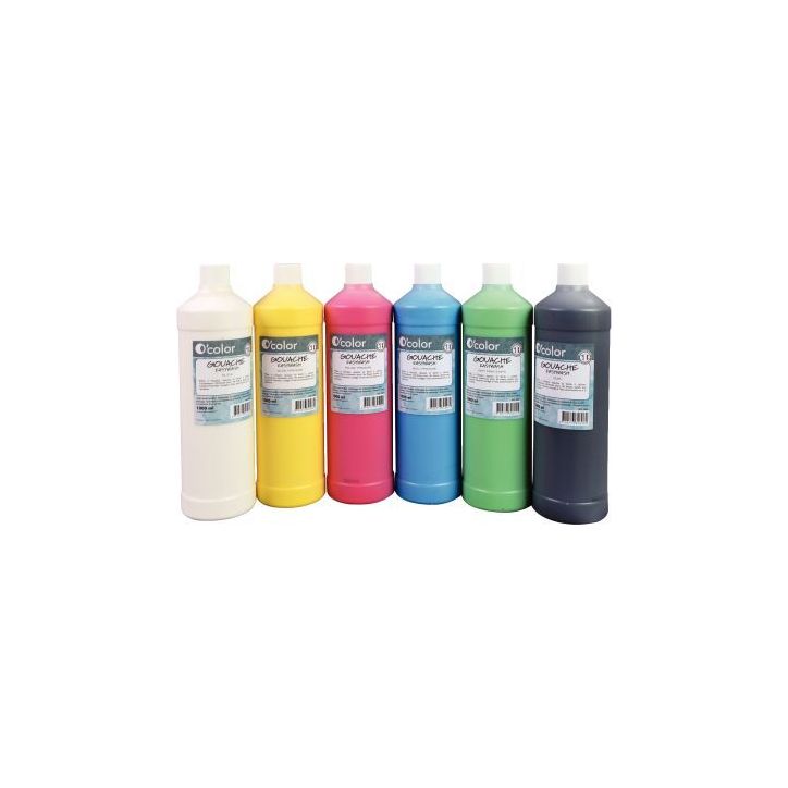 Carton 6 flacons de gouaches liquides économiques, couleurs assorties 07885 O'COLOR