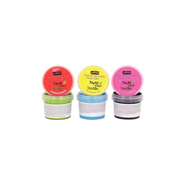 Lot de 6 pots 100ml de peinture aux doigts pour textile, assortiment 1 634110 TACTIL COL PEBEO