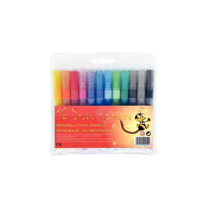 Pochette de 12 feutres pinceau pointe moyenne assortis MJ60420200