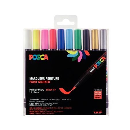 Achetez Boite de 10 Posca Brush assortis PCF350/10 POSCA UNIBALL pas cher sur Ma Rentrée Scolaire