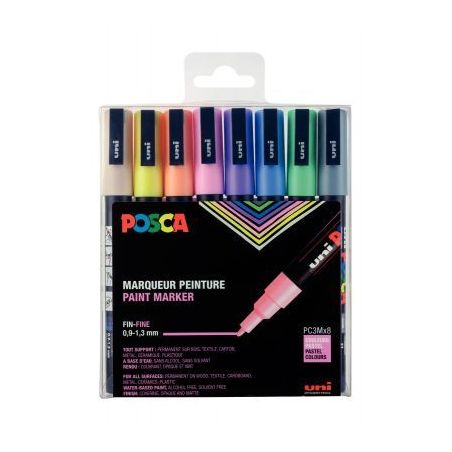 Achetez Pochette de 8 marqueurs posca pointe fine ogive pastel PC3M/8A ASS16 POSCA UNIBALL pas cher ..