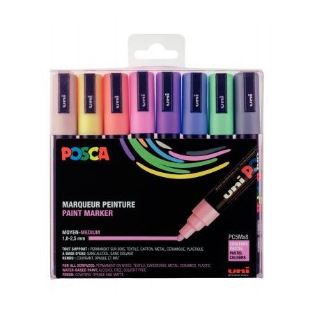 Achetez Pochette de 8 marqueurs posca pointe moyenne ogive pastel PC5M/8A ASS25 POSCA UNIBALL pas ch..
