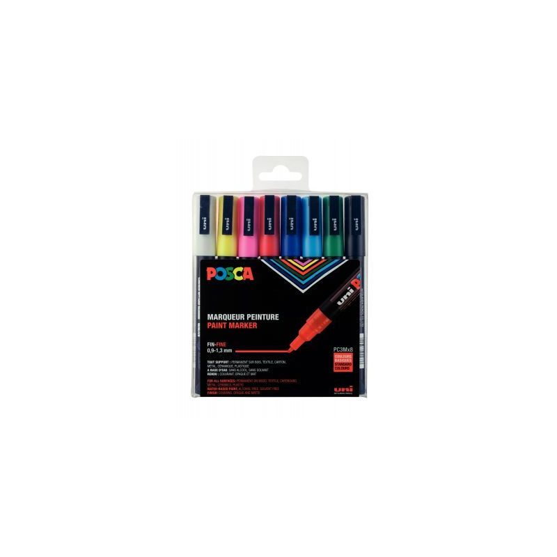Achetez Pochette de 8 marqueurs pointe fine conique 1,5 mm couleurs assorties PC3M/8 POSCA UNIBALL p.. Achetez Pochette de 8 marqueurs pointe fine conique 1,5 mm couleurs assorties PC3M/8 POSCA UNIBALL p..