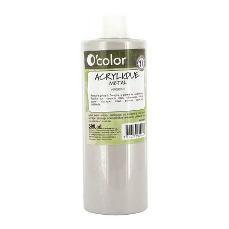 Achetez Flacon de 500 ml de peinture acrylique coloris métallique argent AME500PETARG_00/28524 O'CO..