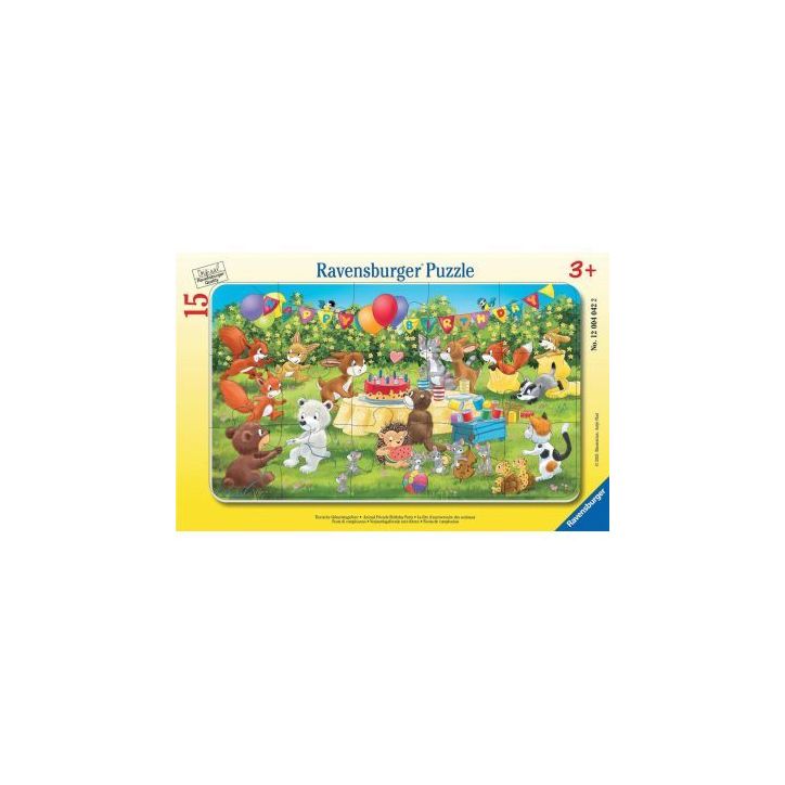 Puzzle à cadre 15 pièces, la fête d'anniversaire des animaux 12004042 RAVENSBURGER