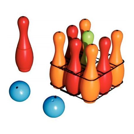 Achetez Jeu de bowling 9 quilles en plastique + 2 boules - 4 couleurs assorties Hauteur 27 cm 001629..