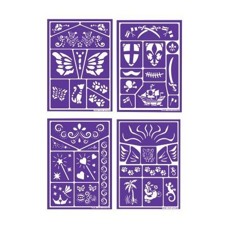 Achetez Lot de 4 planches de pochoirs de maquillage assorties GT41689 pas cher sur Ma Rentrée Scola..