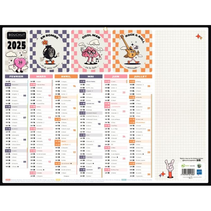 Calendrier semestriel 6 mois sur chaque face 32 x 42 cm PAPREGLESDEVIE BOUCHUT GRANDREMY