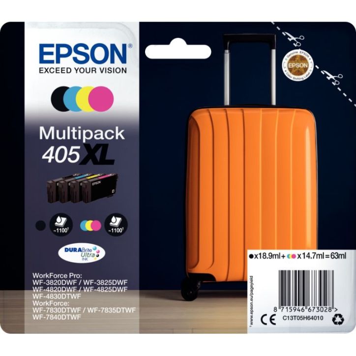 Lot de 4 cartouches jet d'encre à la marque Epson T05H640 noir cyan magenta jaune haute capacité Valise C13T(...)