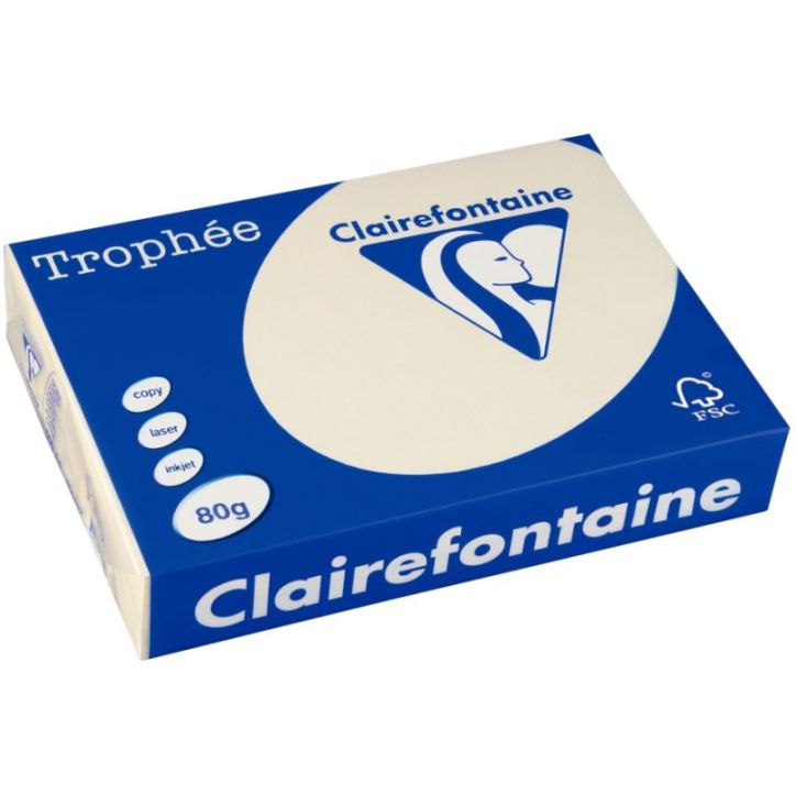 CLAIREFONTAINE Ramette de 500 feuilles papier couleur TROPHEE 80 grammes format A3 Ivoire 1252