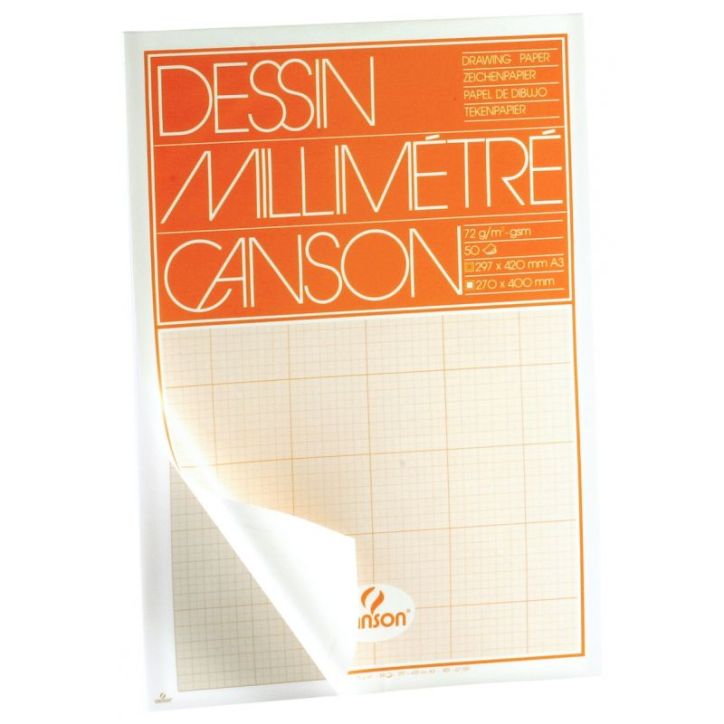 Bloc de 50 feuilles à  dessin millimétré, format A3 : 29,7x42 cm bistre C200067109 CANSON