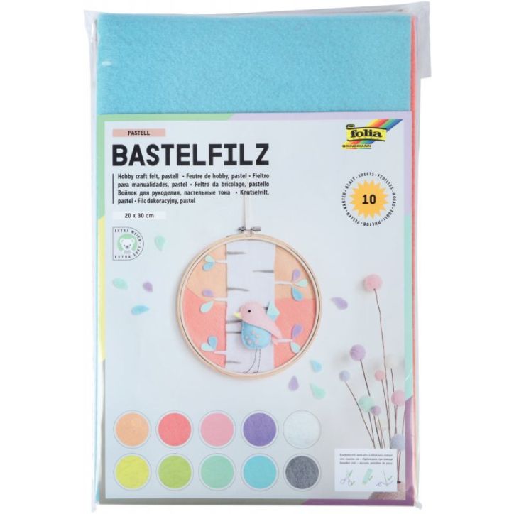 Paquet de 10 coupons feutrine pastel format 20 x 30 cm 520495