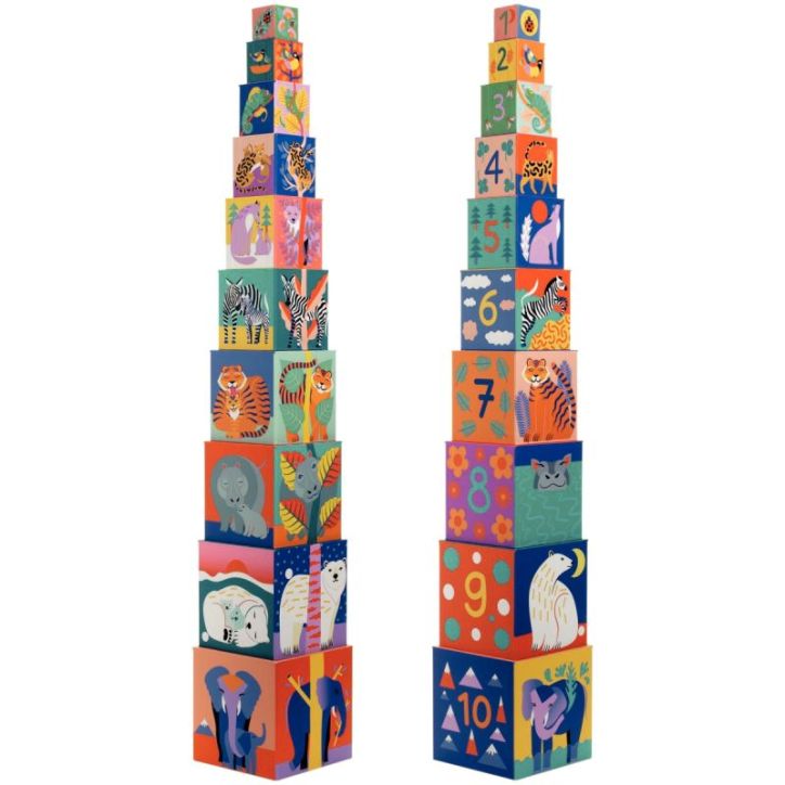 Pyramide 10 cubes animaux sauvages DJ08511 DJECO