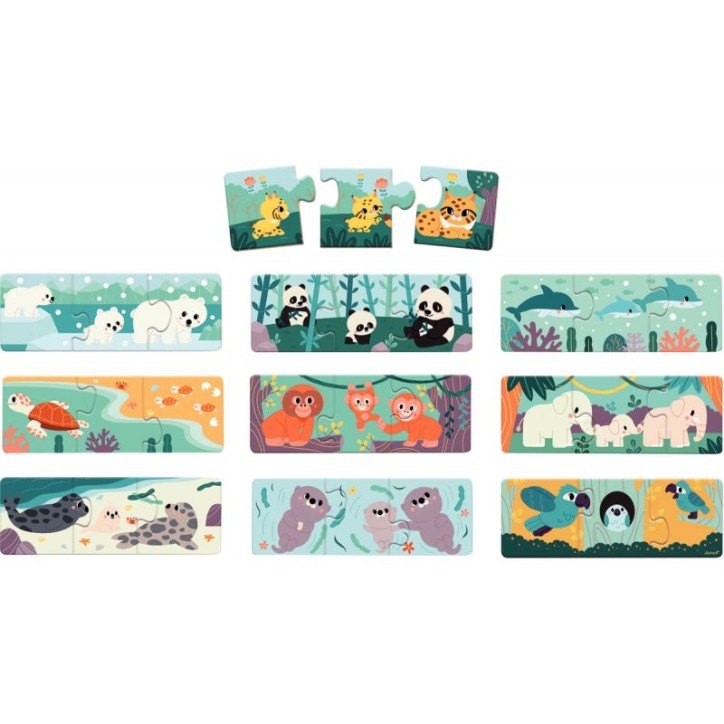 Boite de 10 puzzles Trionimo, les animaux sauvages J08636 JANOD