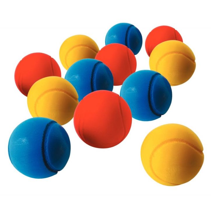 Lot de 12 balles de tennis en mousse diamètre 70 mm couleurs assorties 099241ALK