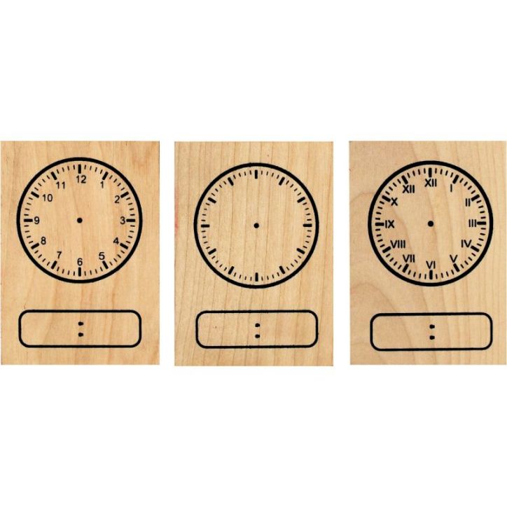 Lot de 3 tampons horloge en bois L740210